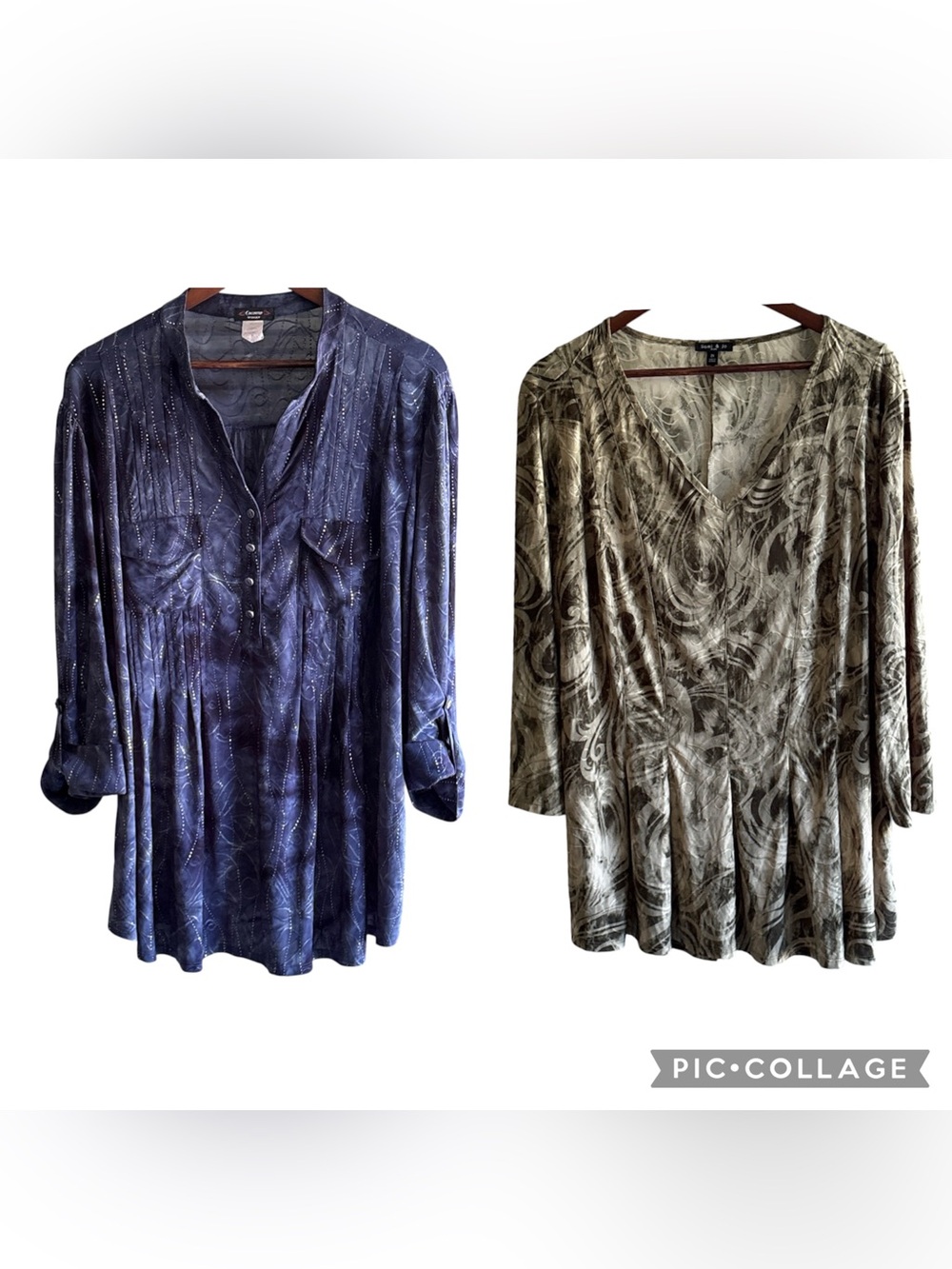 (2) Cocomo & Sami & Jo 2X Womens Tunic Blouses Tops Green Blue Jersey Stretch